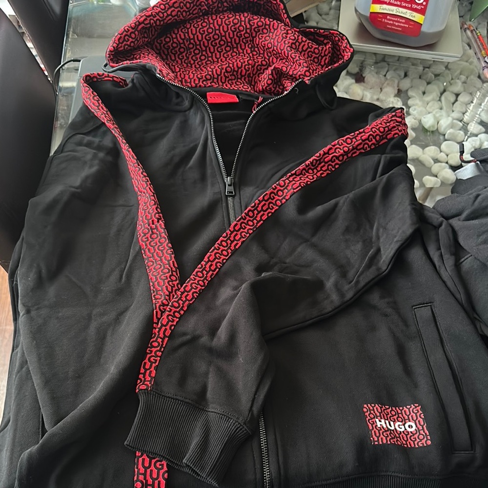 Hugo Black and Red Zip-Up Hoodie